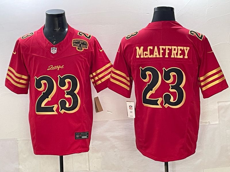 Men 2025 Nike San Francisco 49ers #23 Mccaffrey red gold 5th generation Limited NFL Jersey 004